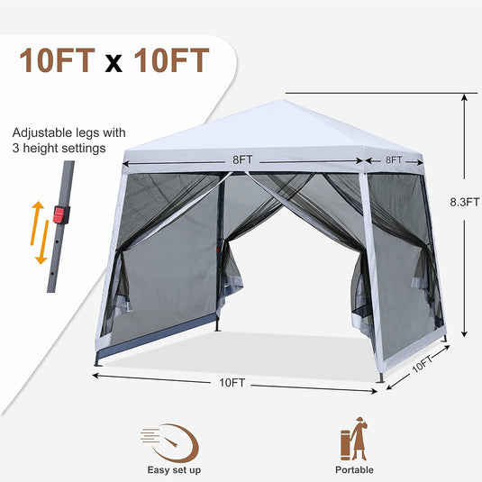Leisure Sports Stable Pop-Up Canopy Tent with Mosquito Netting - 8x8, 10x10, 11x11