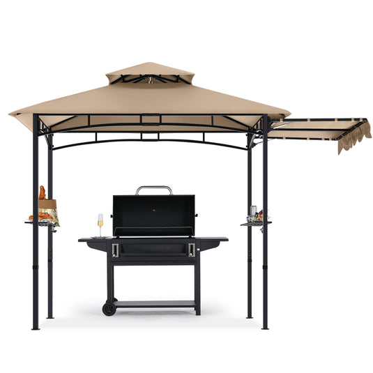 11x5 Grill Gazebo with Extra Side Awning Outdoor BBQ Gazebo with 2 LED Lights