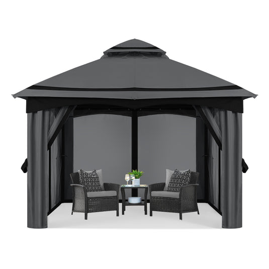 8x8/10x10/10x12 Outdoor Double Soft-Top Patio Gazebo with Mosquito Netting