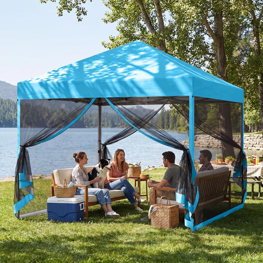 Leisure Sports Pop-Up Easy Setup Outdoor Canopy Tent with Netting Screen Walls - 8x8, 10x10