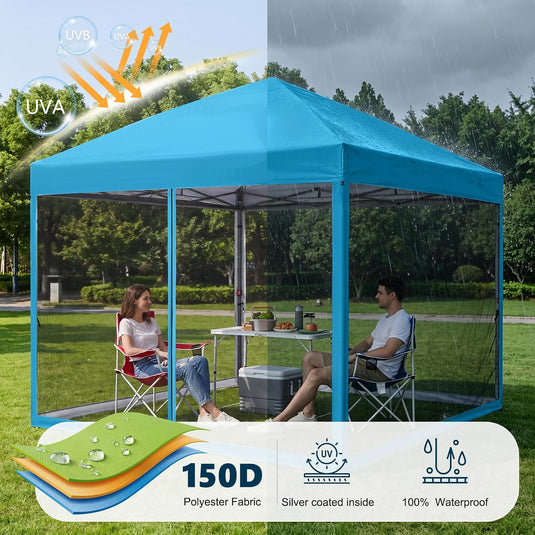Leisure Sports Pop-Up Easy Setup Outdoor Canopy Tent with Netting Screen Walls - 8x8, 10x10