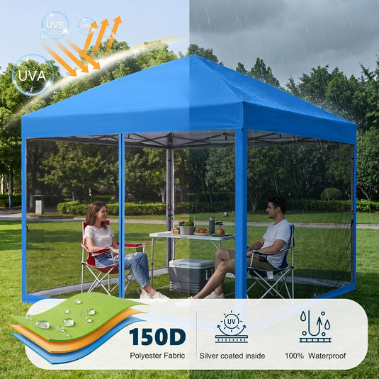 Leisure Sports Pop-Up Easy Setup Outdoor Canopy Tent with Netting Screen Walls - 8x8, 10x10