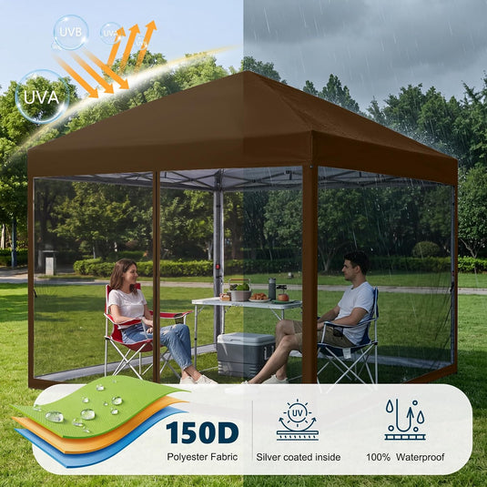 Leisure Sports Pop-Up Easy Setup Outdoor Canopy Tent with Netting Screen Walls - 8x8, 10x10