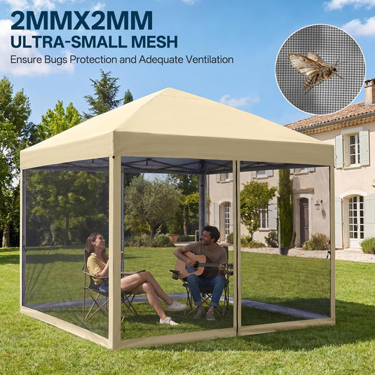 Leisure Sports Pop-Up Easy Setup Outdoor Canopy Tent with Netting Screen Walls - 8x8, 10x10