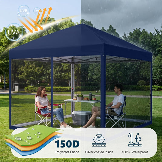 Leisure Sports Pop-Up Easy Setup Outdoor Canopy Tent with Netting Screen Walls - 8x8, 10x10