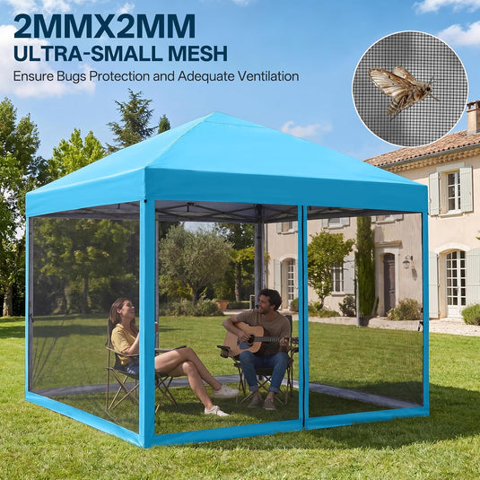 Leisure Sports Pop-Up Easy Setup Outdoor Canopy Tent with Netting Screen Walls - 8x8, 10x10