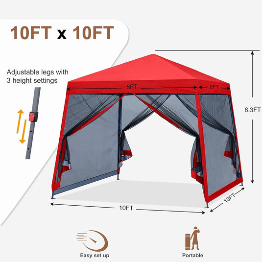 Leisure Sports Stable Pop-Up Canopy Tent with Mosquito Netting - 8x8, 10x10, 11x11