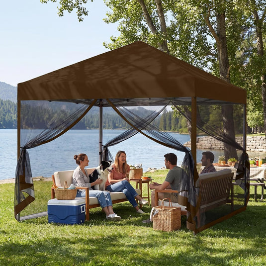Leisure Sports Pop-Up Easy Setup Outdoor Canopy Tent with Netting Screen Walls - 8x8, 10x10