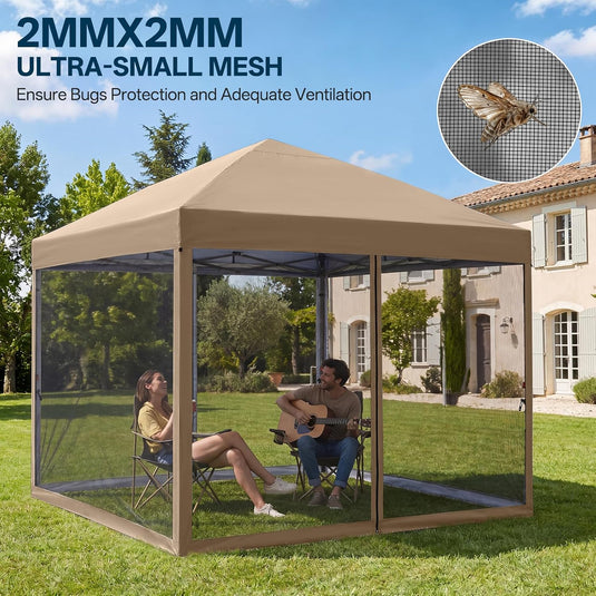 Leisure Sports Pop-Up Easy Setup Outdoor Canopy Tent with Netting Screen Walls - 8x8, 10x10