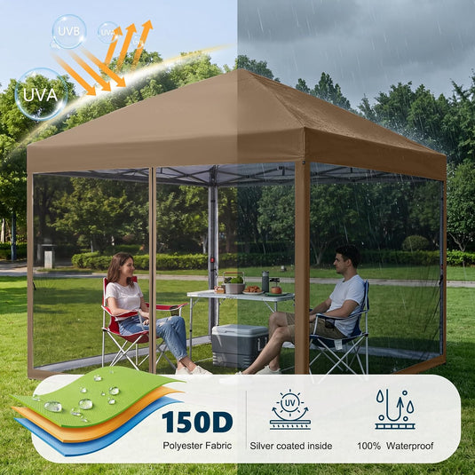 Leisure Sports Pop-Up Easy Setup Outdoor Canopy Tent with Netting Screen Walls - 8x8, 10x10