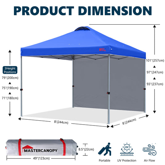 Leisure Sports Durable Ez Pop-Up Canopy Tent with One Sidewall - 8x8, 10x10, 12x12