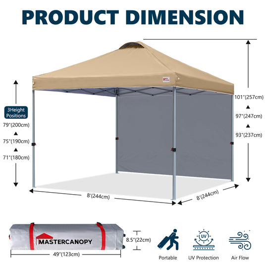 Leisure Sports Durable Pop-Up Canopy Tent with Sidewall - 8x8, 10x10