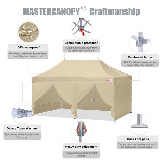 Mastercanopy Lite-30 Commercial Canopy Tent with Sidewalls - 10x10, 10x15, 10x20