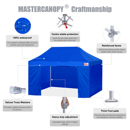 Mastercanopy Lite-30 Commercial Canopy Tent with Sidewalls - 10x10, 10x15, 10x20