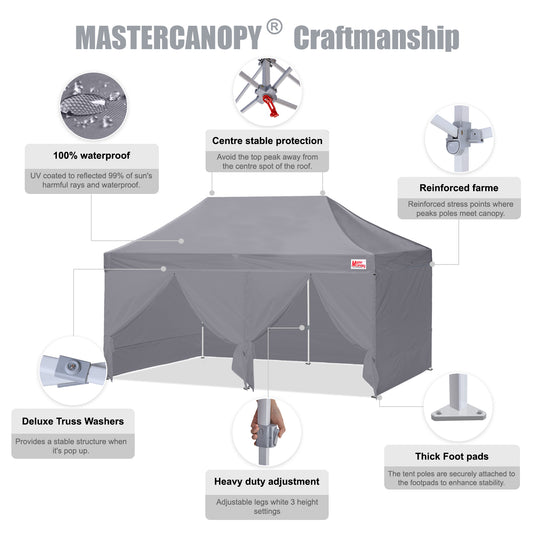 Mastercanopy Lite-30 Commercial Canopy Tent with Sidewalls - 10x10, 10x15, 10x20