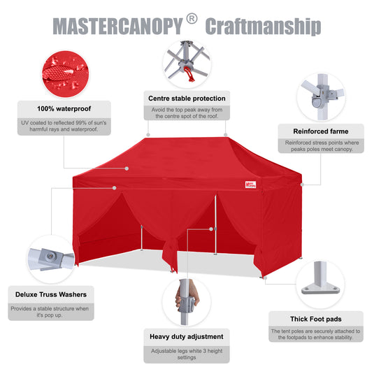 Mastercanopy Lite-30 Commercial Canopy Tent with Sidewalls - 10x10, 10x15, 10x20