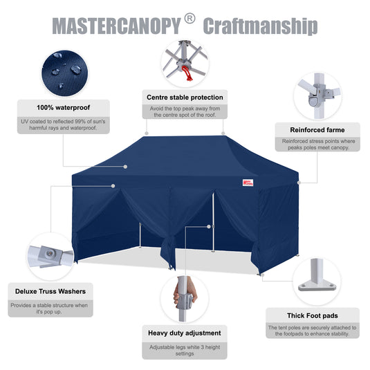 Mastercanopy Lite-30 Commercial Canopy Tent with Sidewalls - 10x10, 10x15, 10x20