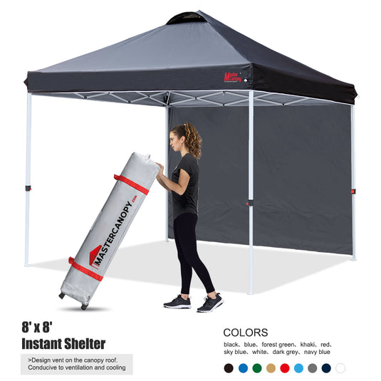 Leisure Sports Durable Ez Pop-Up Canopy Tent with One Sidewall - 8x8, 10x10, 12x12