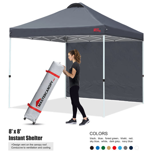 Leisure Sports Durable Ez Pop-Up Canopy Tent with One Sidewall - 8x8, 10x10, 12x12