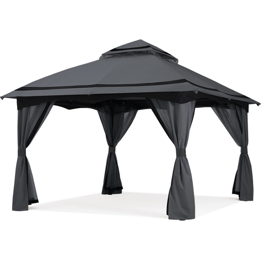 8x8/10x10/10x12 Outdoor Double Soft-Top Patio Gazebo with Mosquito Netting