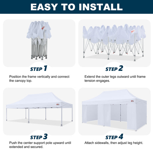 Mastercanopy Core-35 Premium Heavy Duty Instant Canopy Tent with Sidewalls - 10x10, 10x15, 10x20