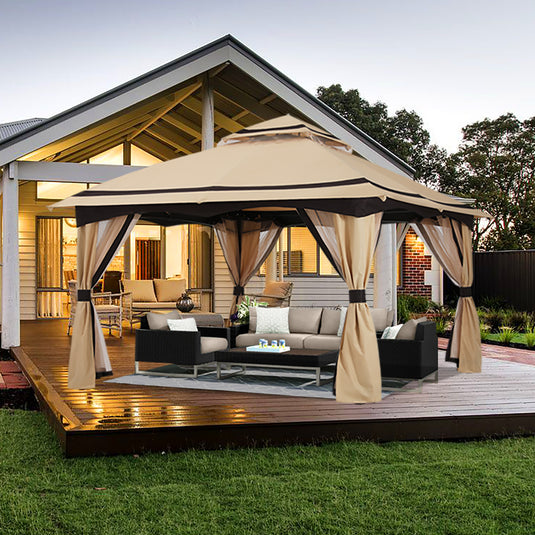 8x8/10x10/10x12 Outdoor Double Soft-Top Patio Gazebo with Mosquito Netting
