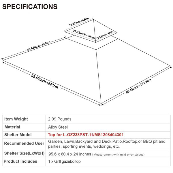 Load image into Gallery viewer, MASTERCANOPY  8x5 Grill Gazebo Replacement Canopy Top for Model L-GG001PST-F
